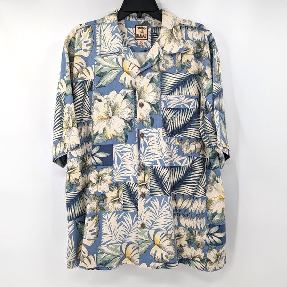 TOMMY BAHAMA Shirt Men's L Multicolor Floral Leaf Silk Hawaiian Loop Collar - Picture 1 of 14